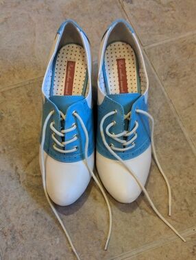 Two-Tone Oxford Lace-Up Vegan Leather Heels
